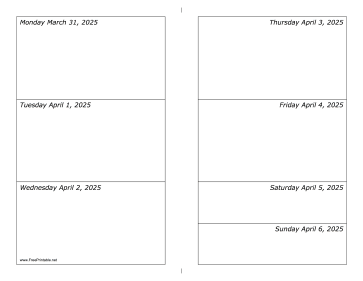 Printable 03/31/2025 Weekly Calendar-landscape