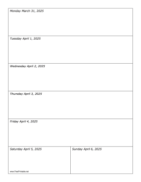 Printable 03/31/2025 Weekly Calendar-portrait