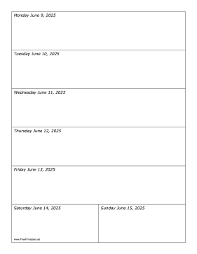 Printable 06/09/2025 Weekly Calendar-portrait