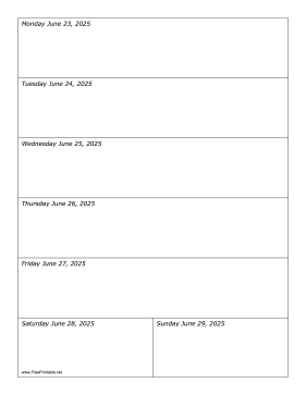 Printable 06/23/2025 Weekly Calendar-portrait