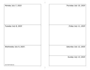 Printable 07/07/2025 Weekly Calendar-landscape