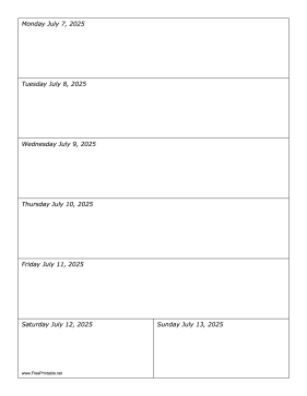 Printable 07/07/2025 Weekly Calendar-portrait