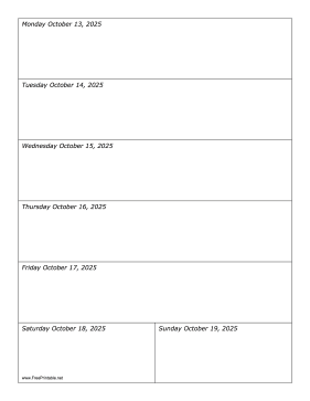 Printable 10/13/2025 Weekly Calendar-portrait