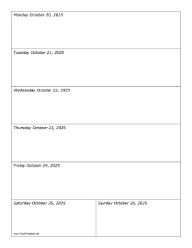 Printable 10/20/2025 Weekly Calendar-portrait