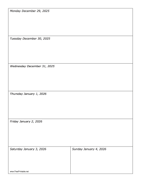 Printable 12/29/2025 Weekly Calendar-portrait