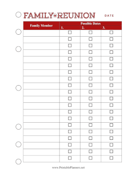 Printable Family Reunion Date Availability