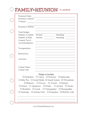 Printable Family Reunion Planner