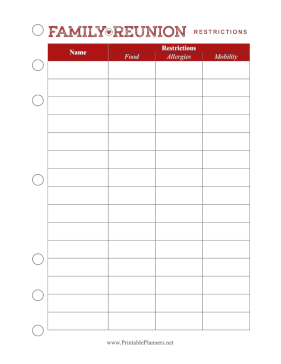 Printable Family Reunion Restrictions