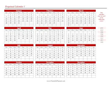 Printable Perpetual Calendar 1