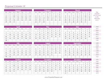 Printable Perpetual Calendar 10