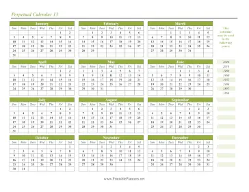 Printable Perpetual Calendar 13