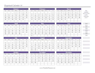 Printable Perpetual Calendar 14