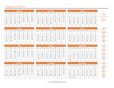 Printable Perpetual Calendar 6