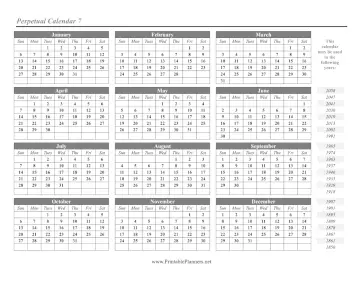 Printable Perpetual Calendar 7