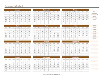 Printable Perpetual Calendar 8