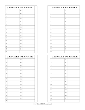 Printable Small Monthly Planner January