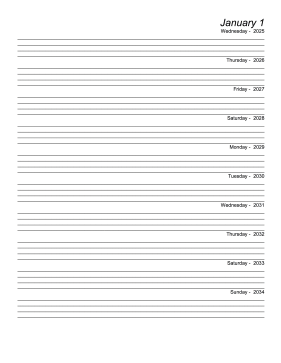 Printable Ten Year Journal (Starts 2025)